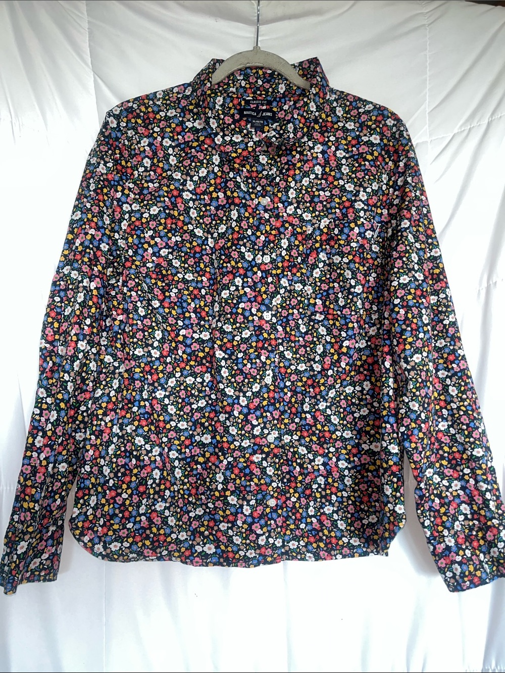 Nautica Jeans Brighton Ditsy Cotton Floral-Print Button Up Shirt XL